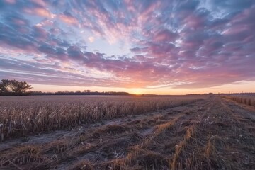 Fototapeta na wymiar Stunning 4k time-lapse of a field during sunrise or sunset Showcasing the dramatic transition of light and color in the sky
