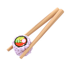 sushi roll in pinched by wooden chopstick 3d illustration