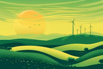 Gordijnen Wind power generation Eco-friendly energy landscape © Bijac