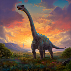 Mesozoic Majesty: The Awe-Inspiring Apatosaurus against a Prehistoric Landscape under Twilight Sky