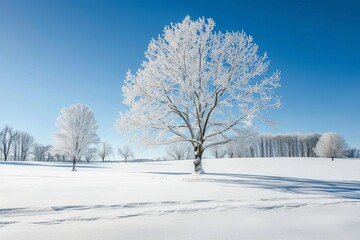 Winter wonderland scene Capturing the serene beauty of a snow-covered landscape under a clear blue sky