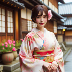 generative ai asian girl wearing kimono
