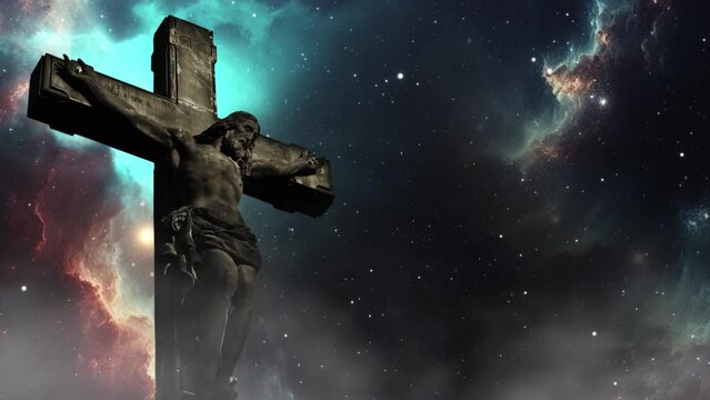 jesus cross with fantasy heaven sky background