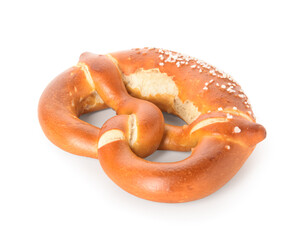 Delicious pretzel on white background