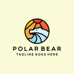 Polar Bear Logo Colorful Vector, Animal Monoline Icon Symbol, Mascot Creative Vintage Graphic Design