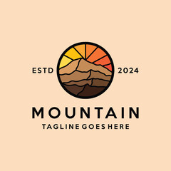 Mountain Logo Colorful Vector, High Peak Monoline Icon Symbol, Adventure Creative Vintage Graphic Design