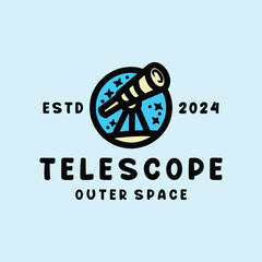 Telescope Logo Vision Vector, Equipment Icon Symbol, Astronomy View Creative Vintage Graphic Design