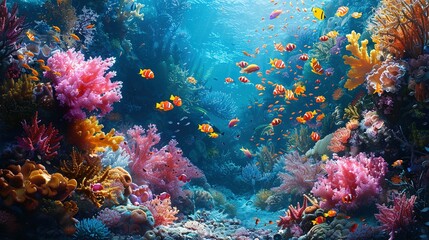 Amazing coral reef and fish,Incredible and amazing coral reefs full of multi colored fish and sea creatures, like an underwate - obrazy, fototapety, plakaty
