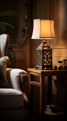 An Artfully Curated Accent Light Display Enhancing the Antique Wooden Piece in a Dimly Lit Room