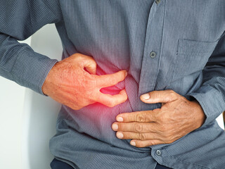 Man with abdominal pain appendicitis. Medical concept. 