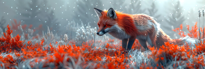 3D render robotic fox infrared vision.,
the fox intimidating, digital illustration,
 - obrazy, fototapety, plakaty