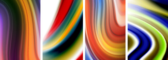 Rainbow color liquid. Wave lines poster set for wallpaper, business card, cover, poster, banner, brochure, header, website