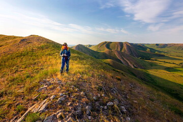 beautiful mature women travels through the mountains of the Southern Urals