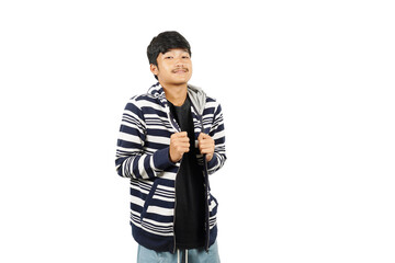 Fototapeta premium Portrait of a teenager wearing hoodie with any expression
