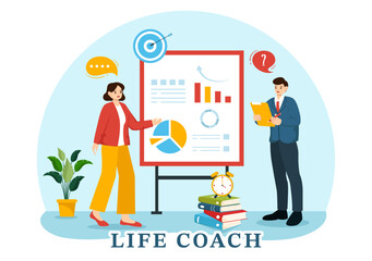 Obraz na płótnie Canvas Life Coach Vector Illustration for Consultation, Education, Motivation, Mentoring Perspective and Self Coaching in Business Flat Cartoon Background