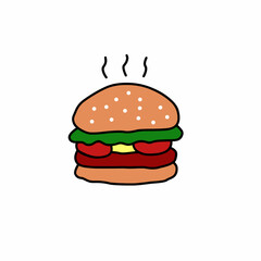 Hot hamburger, vector, cartoon, illustration
