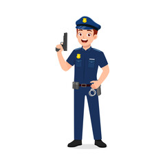 police man holding gun and smile