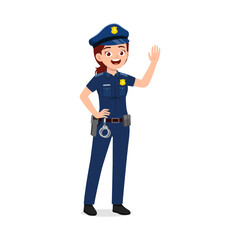 police woman standing and waving hand