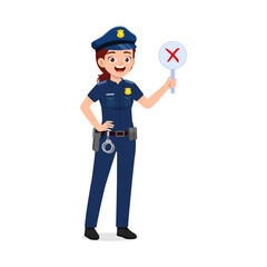 police woman holding cross sign board