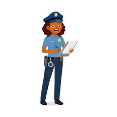 police woman holding notebook and writing