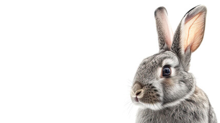 Cute little rabbit on white background, closeup. Space for text.