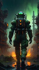 Fototapeta premium Astronaut and alien floating together in space