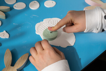 Children air dry clay activity handicraft idea. DIY process step by step instruction. Preparing for...