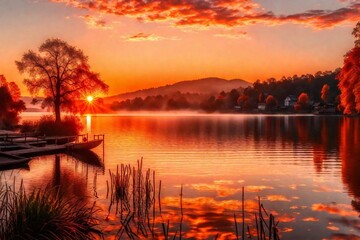 Fototapeta premium sunset over the river