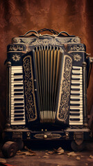 Preserving Melody: An Up-Close View of Vintage Accordion Instrument, With Hands Poised to Play