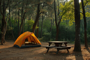 a tent camping in the forest