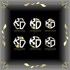 KO letter luxury logo set design.KO monogram polygonal and circle shape vector. KO luxury design.
