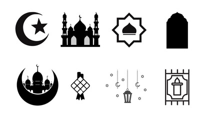Fototapeta na wymiar ramadan arabic islamic celebration icon set vector illustration silhouette style icon