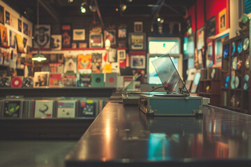 the record store Interior decoration bokeh style background