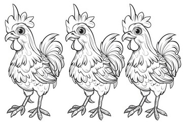 Fototapeta premium Black and white illustration for coloring animals, rooster.