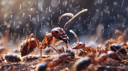 ants and their home in the rain field - obrazy, fototapety, plakaty