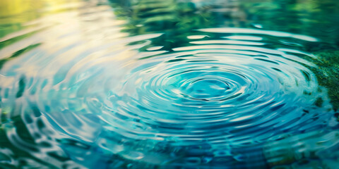 Serene water surface with concentric ripples and vibrant reflections, representing calmness, mindfulness, or the concept of impact and change; ideal for environmental or philosophical themes - obrazy, fototapety, plakaty