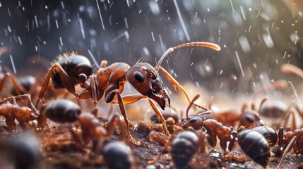 ant colony under the rain - obrazy, fototapety, plakaty
