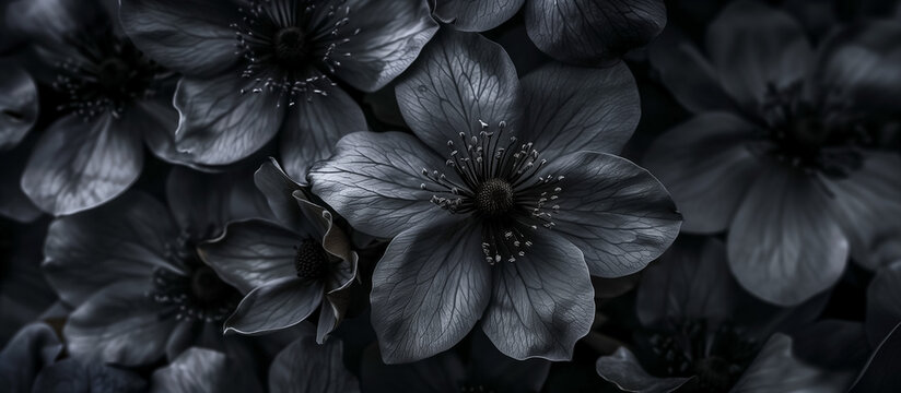 Monochromatic image of delicate flowers with intricate details, suitable for artistic and nature concepts or elegant backgrounds