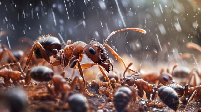 ant colony under the rain