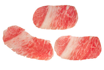 Close up Red beef, Slices Wagyu beef with marbled texture isolate on white with clipping path.