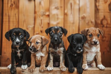 Group of Puppies Sitting Together. Generative AI