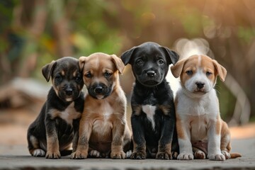 Group of Puppies Sitting Together. Generative AI