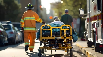 A patient being wheeled into an emergency room on a gurney - obrazy, fototapety, plakaty