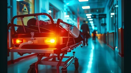 A patient being wheeled into an emergency room on a gurney - obrazy, fototapety, plakaty