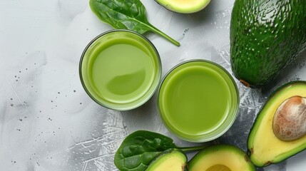 glass of fresh avocado juice and avocado fruit