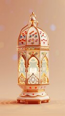 Celebration of islamic eid mubarak and eid al adha lantern in a light background.