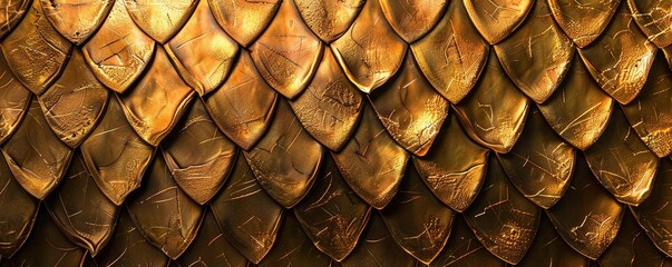 Golden metal texture of dragon or snake scales.