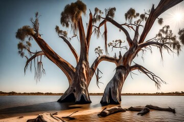 An iconic old dead redgum tree in Lake 