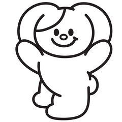 Puppy outline for kid colouring book, tattoo, black and white sticker, animal, dog, pet icon, brand logo, shirt print, happy emotion, decoration, card, cartoon character, comic, toy, doll, pattern, ad