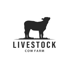 Cow Logo, Simple Cattle Farm Design, Livestock Silhouette, Vector Badge For Business Brand